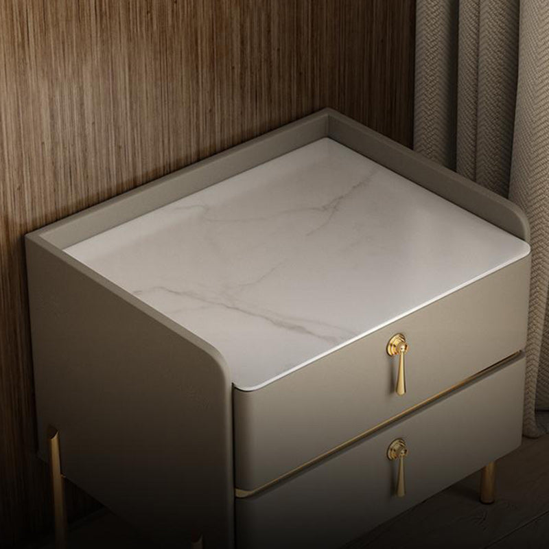 Table de chevet moderne en cuir avec 2 tiroirs rectangulaire en bois massif pour chambre 