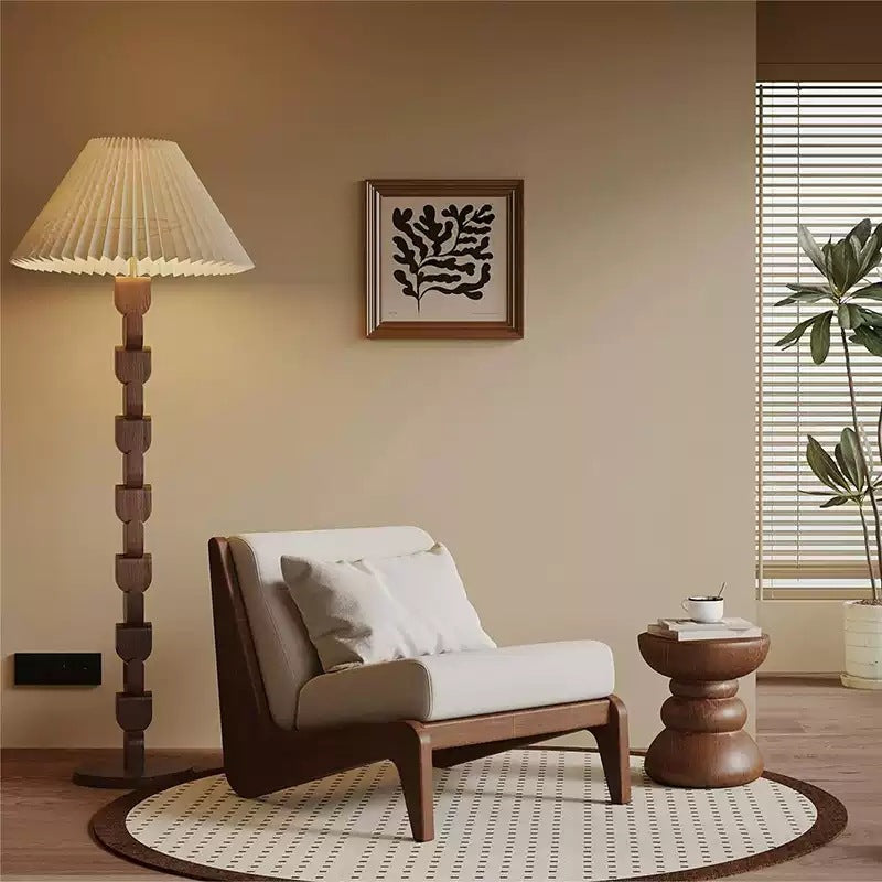 Traditional French Rectangular Cotton-Linen Fabric Solid Wood Accent Chair Backrest Armless For Living Room