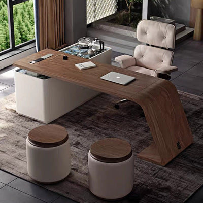 Modern Minimalist Trapezoidal Solid Wood Plywood Desks 3-Drawer For Home Office