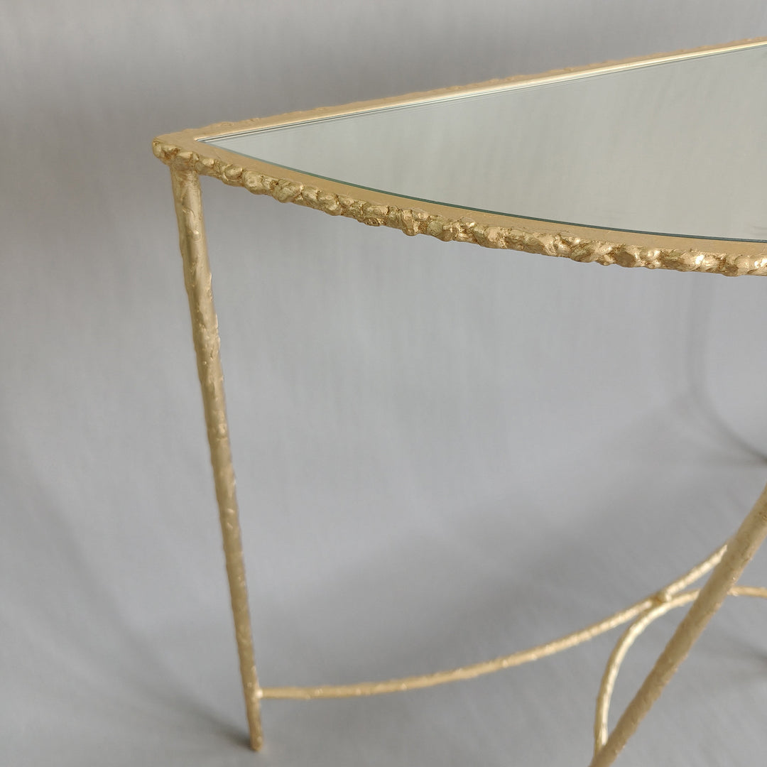 Modern Minimalist Curved Glass Iron Console Table 1-Tier For Entryways