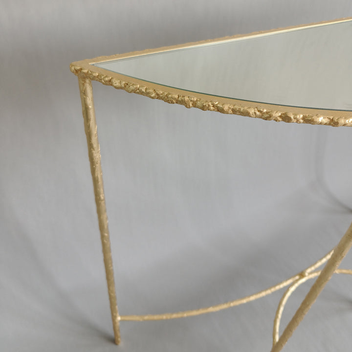 Modern Minimalist Curved Glass Iron Console Table 1-Tier For Entryways