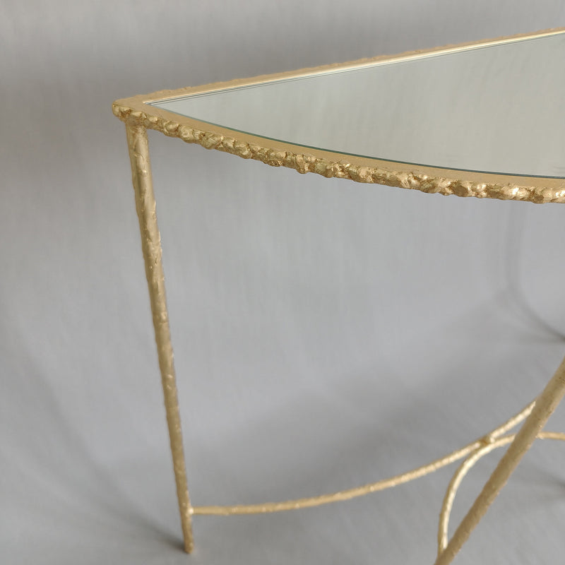 Modern Minimalist Curved Glass Iron Console Table 1-Tier For Entryways