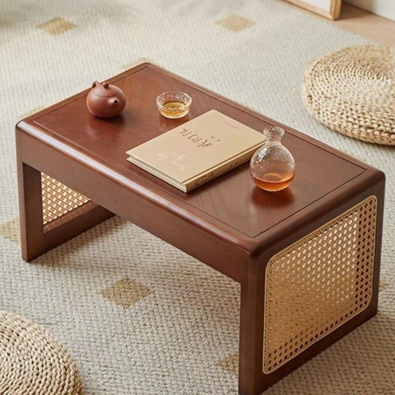 Traditioneller japanischer rechteckiger Massivholz-Edelstahl-Beistelltisch 1-stufig für das Wohnzimmer 