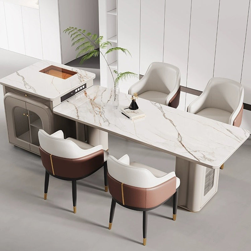 Moderner Luxus quadratisch gebogener Kunstleder-Metallstuhl Rückenlehne ohne Armlehnen für Esszimmer 