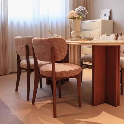 Modern Minimalist Curved Loop Pile Fabric Solid Wood Dining Chair Backrest Armless For Dining Room