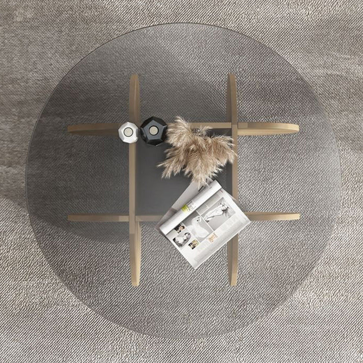 Modern Luxury Round Oval Cross Base Glass MDF Coffee Table For Living Room