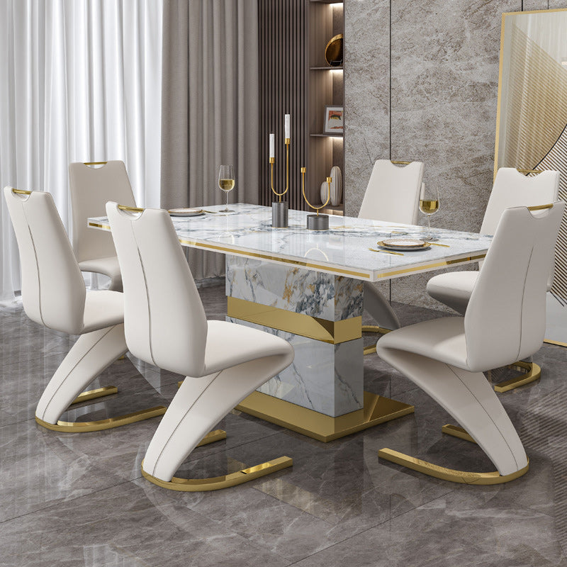 Moderner minimalistischer U-förmiger Rahmen Rechteck PU-Leder Titan Gold Silberbeschichteter Esszimmerstuhl Rückenlehne ohne Armlehnen für Esszimmer 