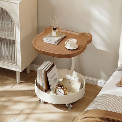 Contemporary Creative Medium Density Fiberboard Iron Bear-Shaped Movable Side Table 2-Tier For Living Room