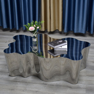 Moderner Art Deco Cloud Oval Edelstahl Metall Beistelltisch 1-stufig für das Wohnzimmer 