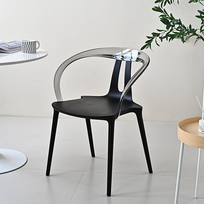 Moderner minimalistischer Kurvenrahmen Kunststoff-Esszimmerstuhl Rückenlehne Armlehne für Esszimmer 