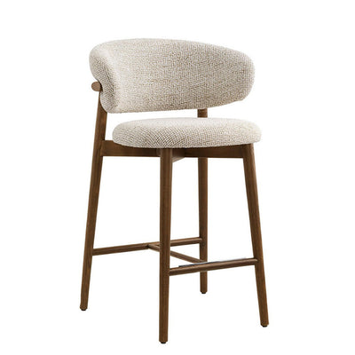 Modern Minimalist Ash Wood Fabric Rectangular Bar Stool Backrest Footrest For Kitchen