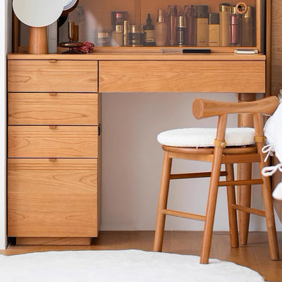 Contemporary Scandinavian Curved Bow Lambswool Wood Vanity Stool Backrest Armless For Bedroom