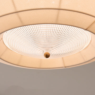 Traditional Japanese Round Hardware Fabric Crystal LED Flush Mount Ceiling Light For Bedroom