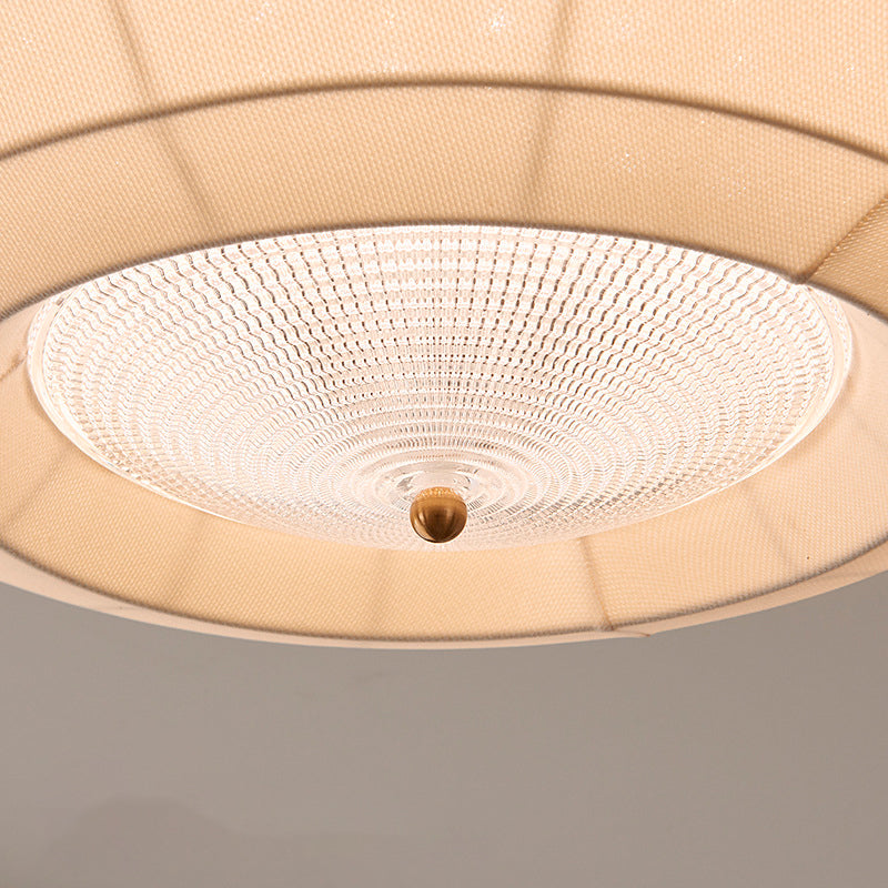 Traditional Japanese Round Hardware Fabric Crystal LED Flush Mount Ceiling Light For Bedroom
