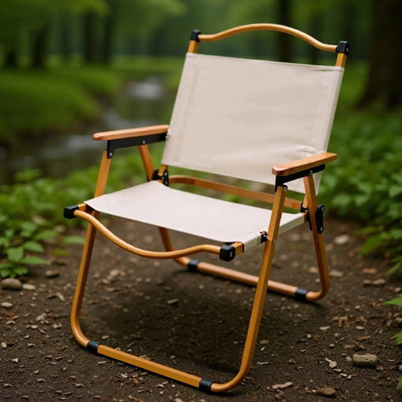 Moderner minimalistischer quadratischer Stoff-Klappstuhl aus Kohlenstoffstahl und Buchenholz mit Rückenlehne und Armlehne für den Außenbereich 