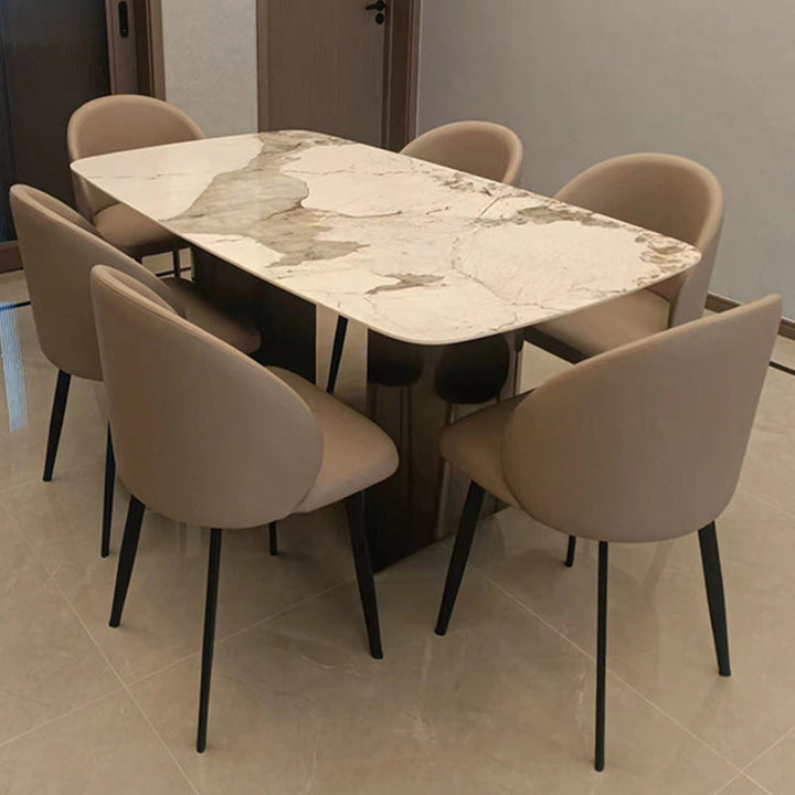 Modern Minimalist Microfiber Leather Plywood Carbon Steel Sponge Square Elliptical Curved Dining Chair Backrest For Dining Room