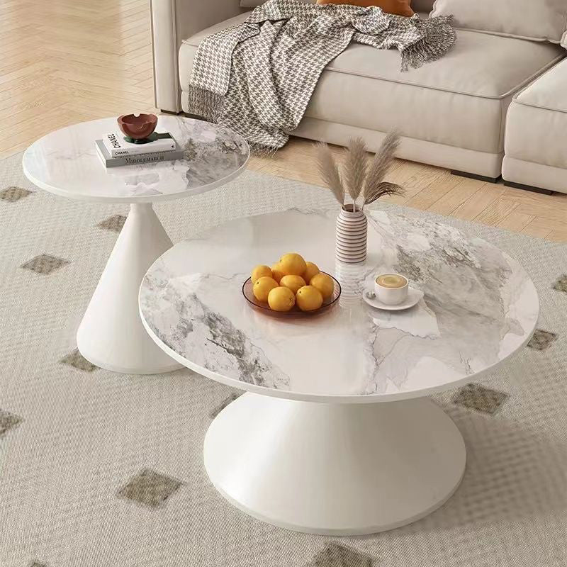 Modern Minimalist Conical Round Stone Slab Carbon Steel Coffee Table 1-Tier For Living Room