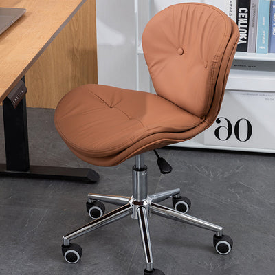 Modern Minimalist Round PU Leather Steel Plastic Wood Desk Chair Backrest Armless For Home Office