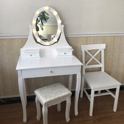 Modern Minimalist Rectangular Rose Solid Wood Medium Density Fiberboard Glass Foam Makeup Vanity 3-Drawer For Bedroom