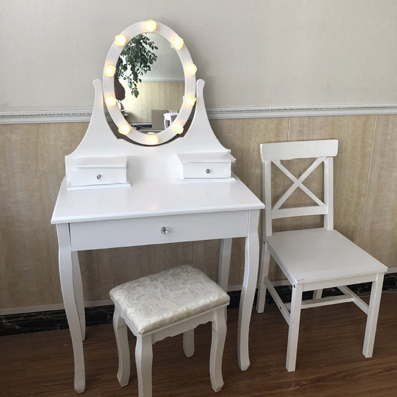 Modern Minimalist Rectangular Rose Solid Wood Medium Density Fiberboard Glass Foam Makeup Vanity 3-Drawer For Bedroom