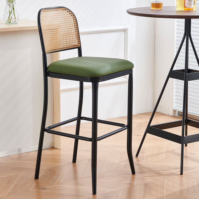 Modern Minimalist PE Faux Nappa Leather Iron Rectangular Bar Stool Backrest Armless For Dining Room