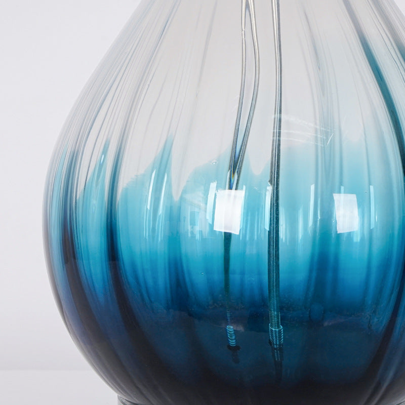 Modern Minimalist Blue Gradient Glass Vase Fabric 1-Light Table Lamp For Bedroom