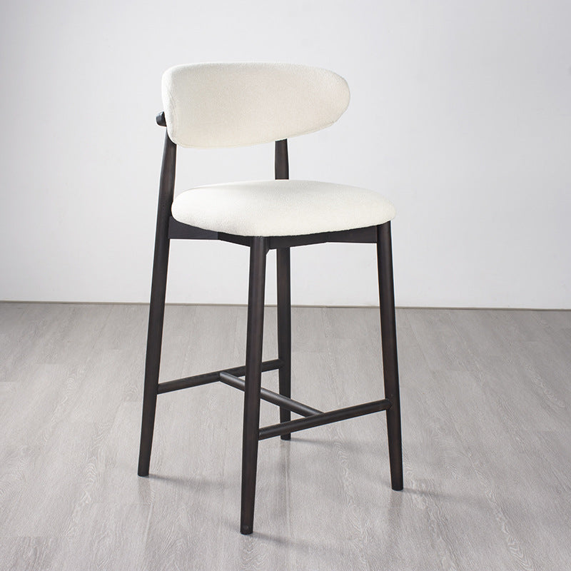 Tabouret de bar moderne minimaliste rond en velours rembourré avec dossier incurvé en bois massif pour salle à manger 