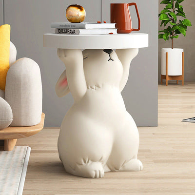 Table d'appoint moderne Art Déco ronde avec lapin, éléphant et ours en résine de fibre de verre 1 plateau pour salon 