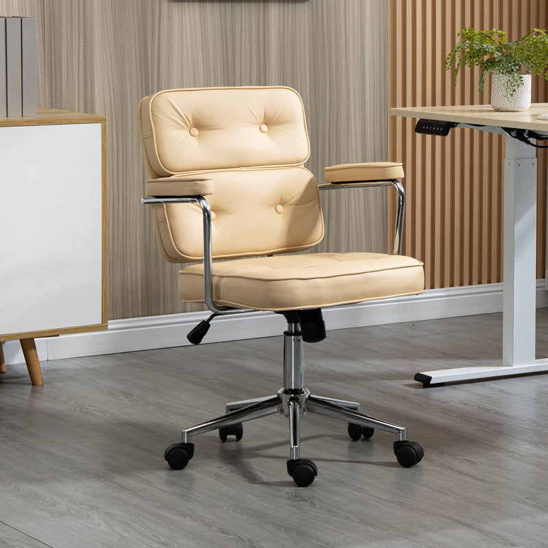 Zeitgenössischer nordischer quadratischer Leder-Metall-Schreibtischstuhl mit Rückenlehne und Armlehne für das Home Office 