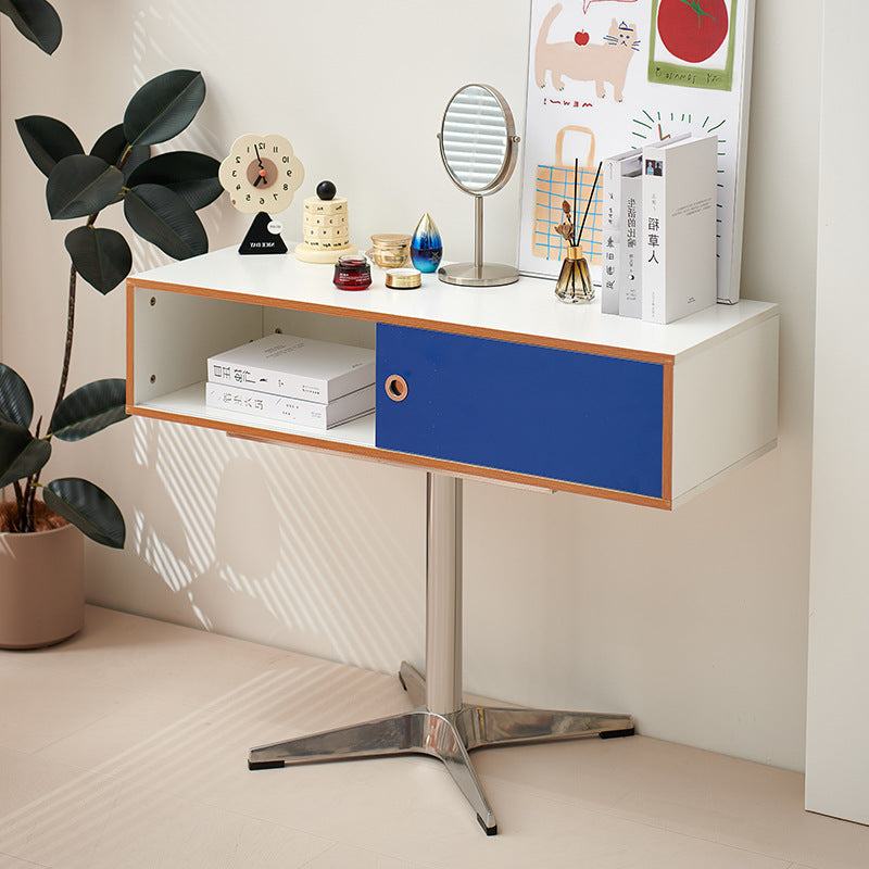 Modern Minimalist Rectangular Medium Density Fiberboard Plastic Stainless Steel Makeup Vanity 2-Drawer For Bedroom