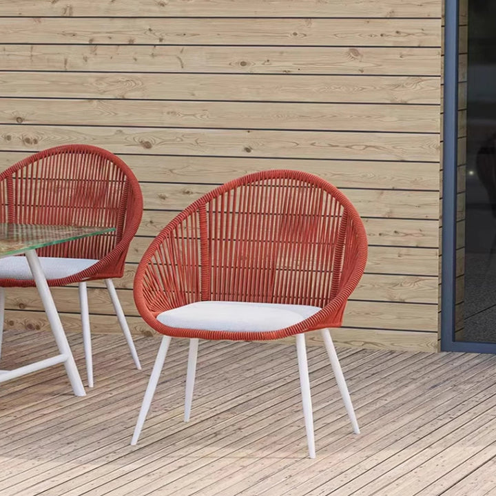 Contemporary Boho Waterproof Weaving Rattan Rope Sponge Aluminum Alloy Slab Round Elliptical Outdoor Coffee Table & Chair Set For Outdoor Patio
