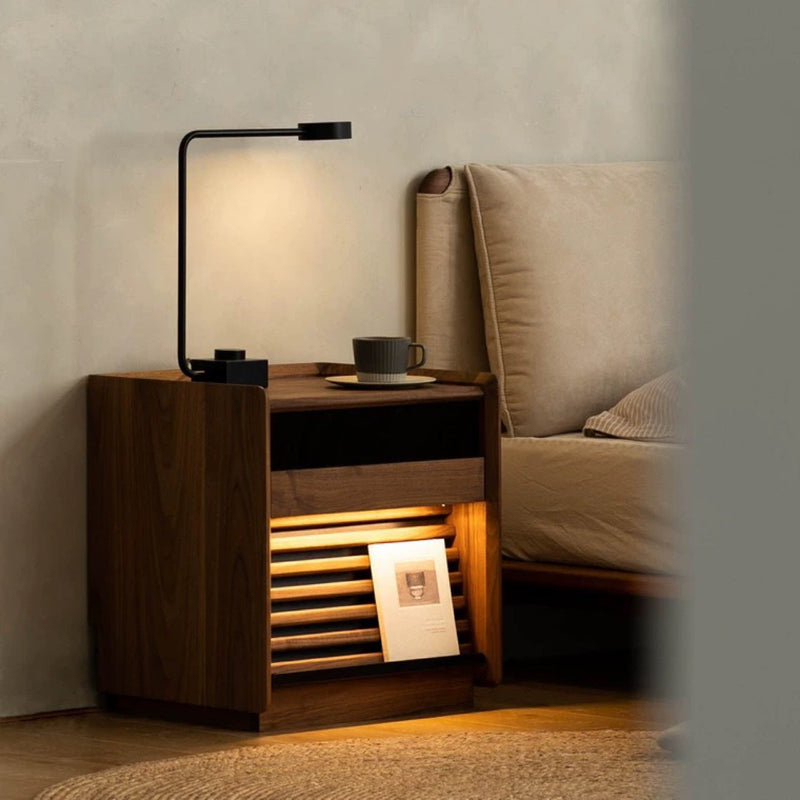 Table de nuit rectangulaire en bois nordique contemporain à 2 tiroirs pour chambre 