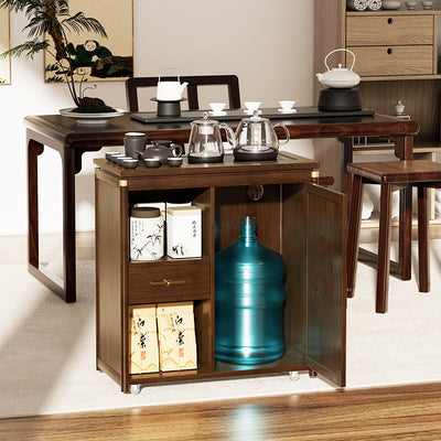 Traditional Chinese Rectangular Nan Bamboo Medium Density Fiberboard Side Table 1-Drawer 1-Storage For Living Room