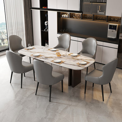 Modern Minimalist Curved Rectangular Cat Claw Leather Solid Wood Carbon Steel Dining Chair Backrest Armless For Dining Room