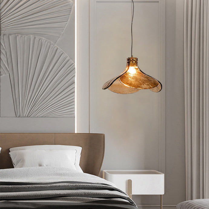 Lámpara colgante de 1 luz con vidrio ámbar vintage floral de latón 