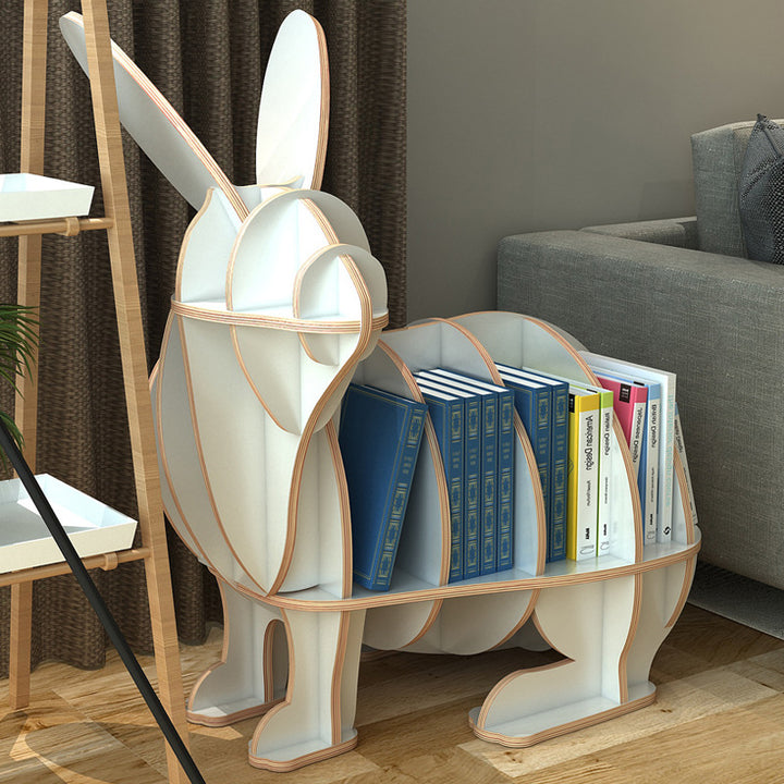 Moderne kreative, hasenförmige Bücherregal aus Massivholz-Sperrholz mit 5 Regalböden für das Wohnzimmer 