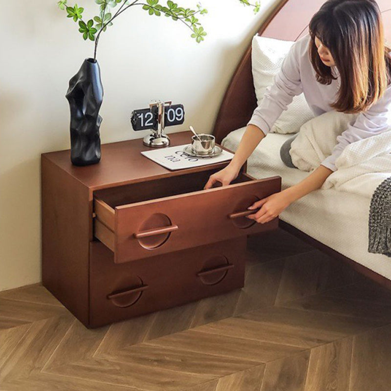 Table de nuit rectangulaire en bois massif nordique contemporain à 2 tiroirs pour chambre 