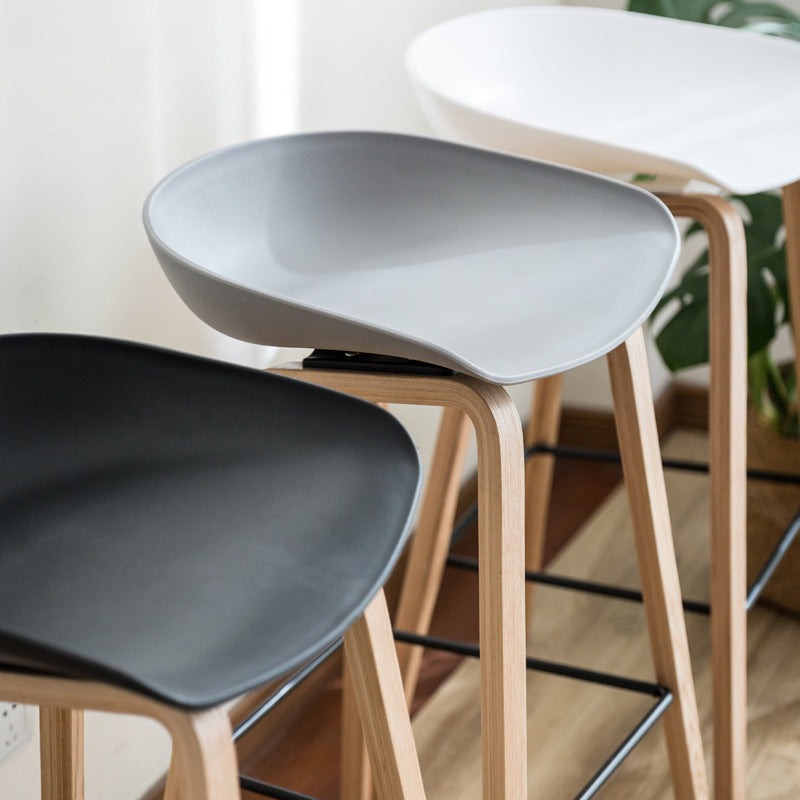Modern Minimalist Rectangular PP Beech Wood Bar Stool Backless Armless For Dining Room