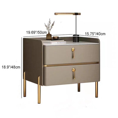 Table de chevet moderne en cuir avec 2 tiroirs rectangulaire en bois massif pour chambre 