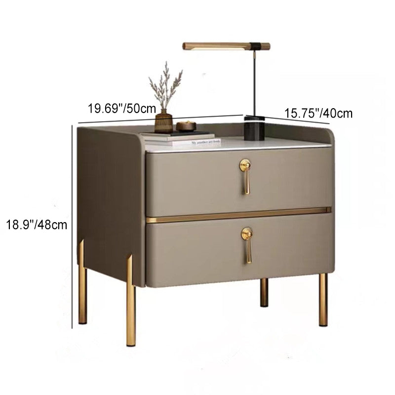 Table de chevet moderne en cuir avec 2 tiroirs rectangulaire en bois massif pour chambre 