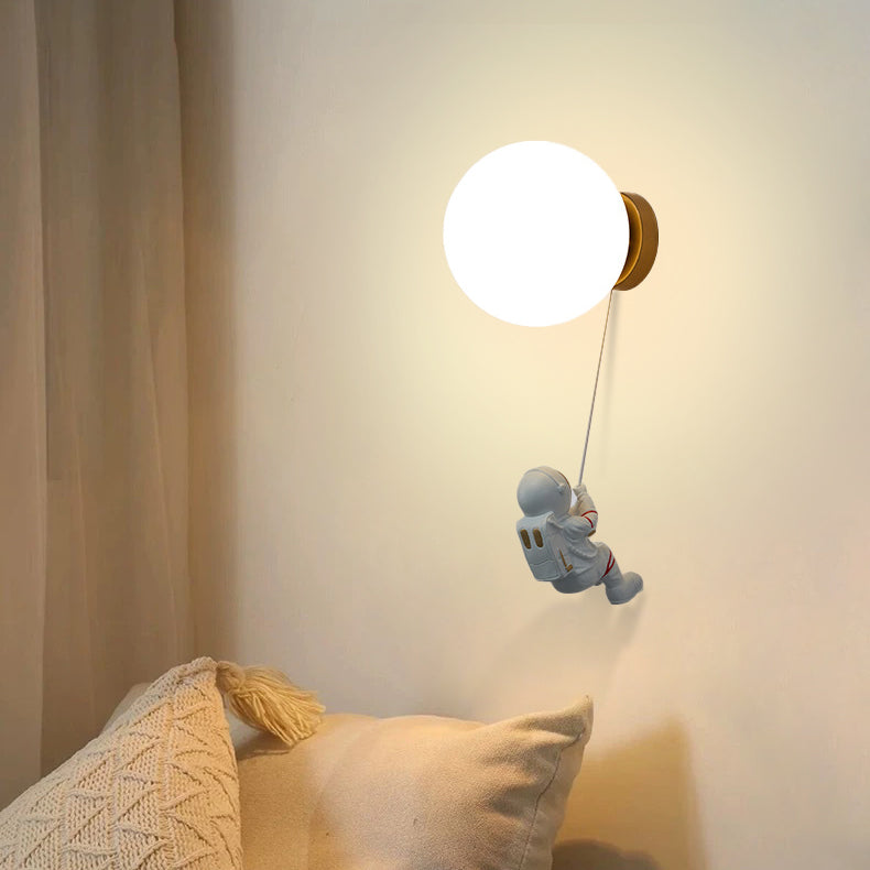 Modern Minimalist Spherical Round Resin Glass 1-Light Wall Scone Lamp For Bedroom