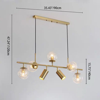 Contemporary Luxury Horizontal Linear Cylindrical Iron Glass 7-Light Island Light Chandelier For Dining Room