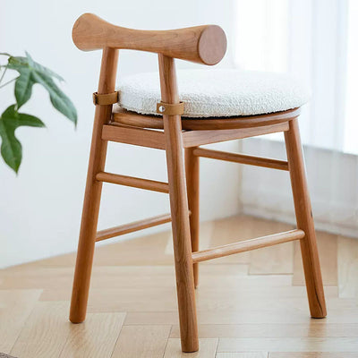 Contemporary Scandinavian Curved Bow Lambswool Wood Vanity Stool Backrest Armless For Bedroom