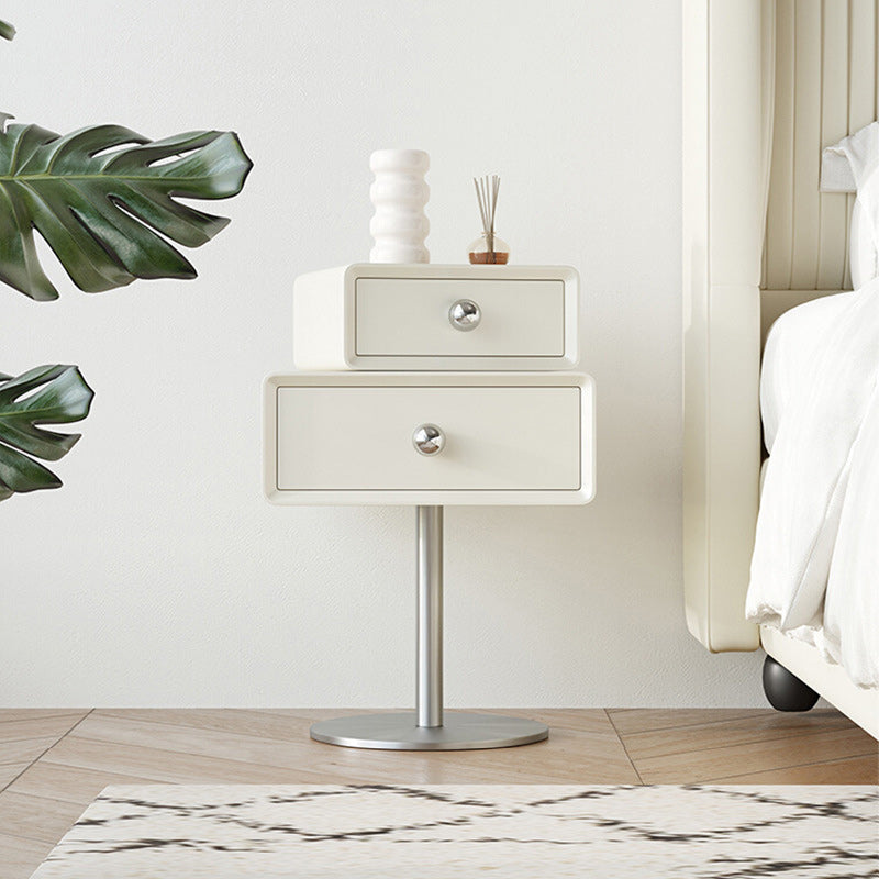 Table de nuit contemporaine créative carrée orb rotative empilable en bois et acier à 2 tiroirs pour chambre 