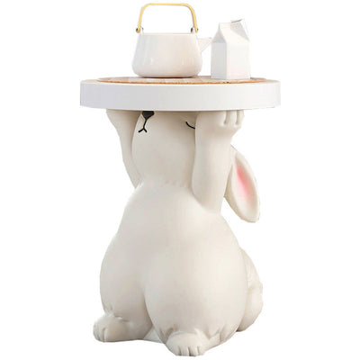 Table d'appoint moderne Art Déco ronde avec lapin, éléphant et ours en résine de fibre de verre 1 plateau pour salon 