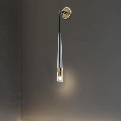 Modern Minimalist Conical Cylinder Copper Crystal 1-Light Wall Scone Lamp For Living Room