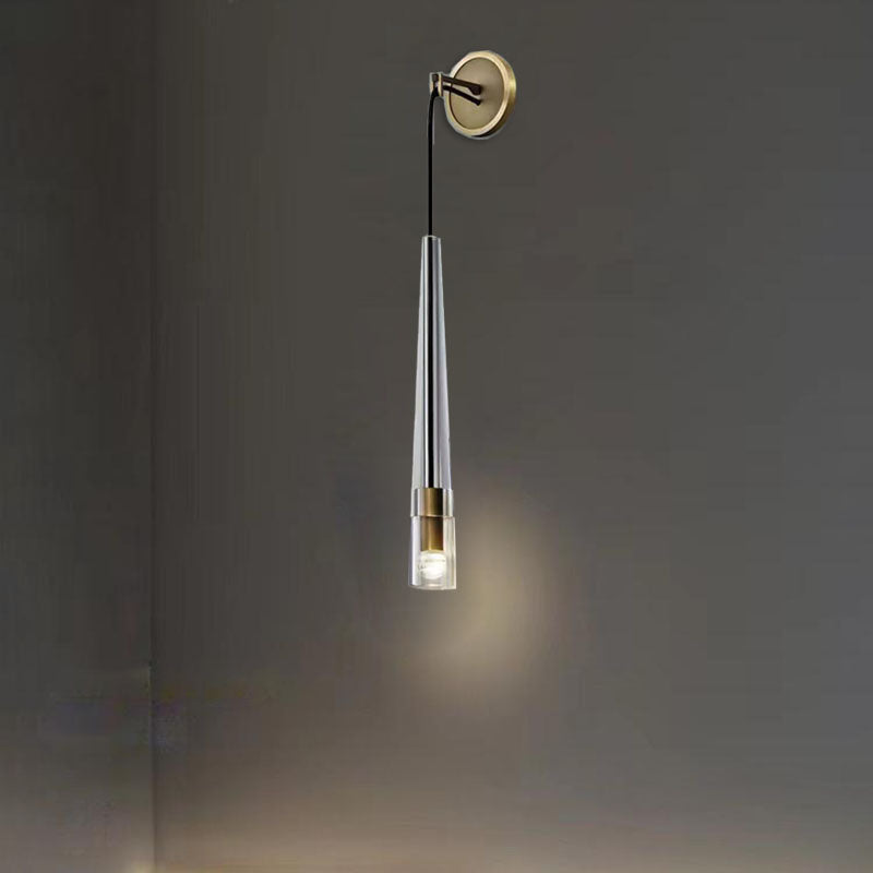 Modern Minimalist Conical Cylinder Copper Crystal 1-Light Wall Scone Lamp For Living Room