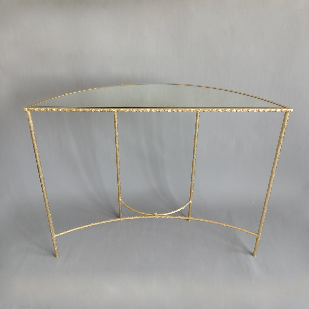 Modern Minimalist Curved Glass Iron Console Table 1-Tier For Entryways