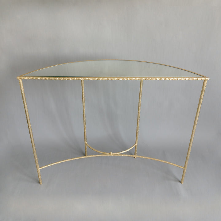 Modern Minimalist Curved Glass Iron Console Table 1-Tier For Entryways