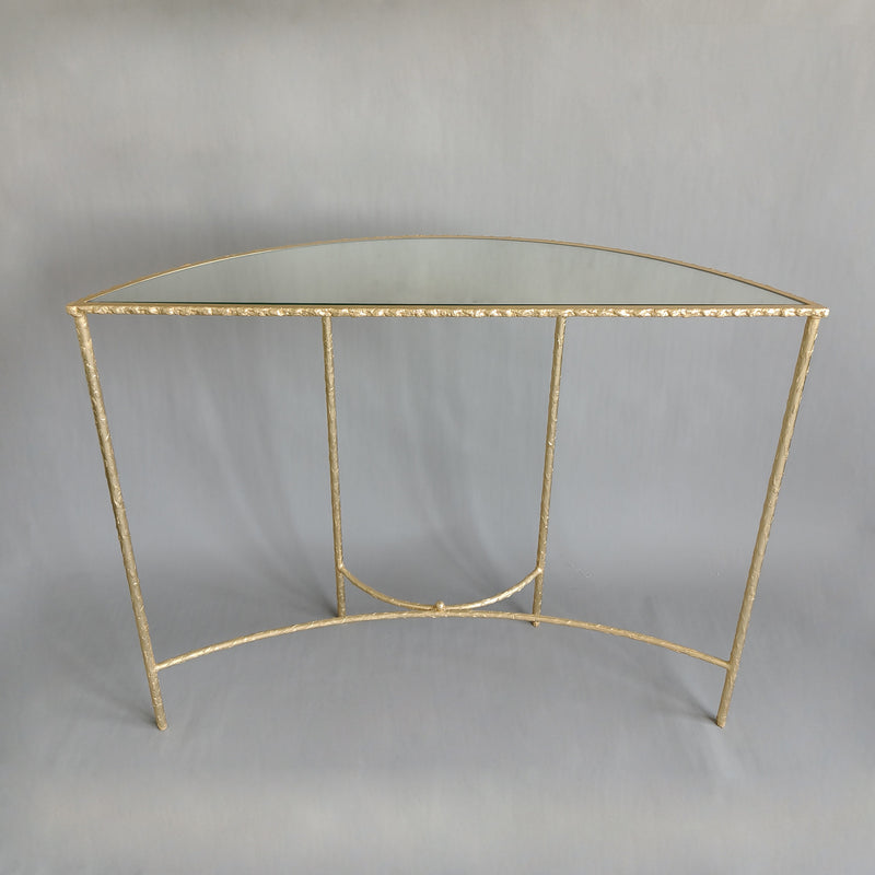 Modern Minimalist Curved Glass Iron Console Table 1-Tier For Entryways